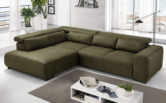 Dafne Italian Design Divano angolare 3 posti con penisola a Sinistra. Tessuto Fuego Olive (cm. 309 x 225 x 70h)