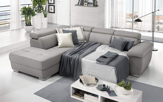Dafne Italian Design Divano Letto angolare 3 posti con penisola a Sinistra. Similpelle Grigio Ash (cm. 285 x 245 x 97h)