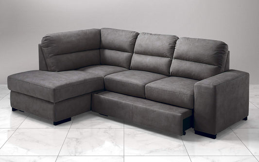 Dafne Italian Design Divano Letto angolare 3 posti con penisola a Sinistra. Similpelle Effetto Nabuk Granit Grey (cm. 251 x 175 x 97h)