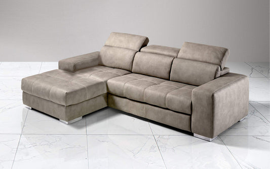 Dafne Italian Design Divano Letto angolare 3 posti con penisola a Sinistra. Similpelle Effetto Nabuk Talpa (cm. 259 x 178 x 94h)