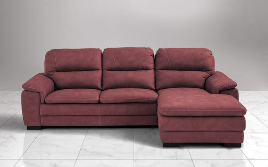Dafne Italian Design Divano angolare 3 posti con penisola a Destra. Similpelle Effetto Nabuk Bordeaux (cm. 275 x 158 x 94h)