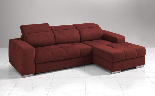 Dafne Italian Design Divano Letto angolare 3 posti con penisola a Destra. Tessuto Romeo Rosso (cm. 259 x 178 x 94h)
