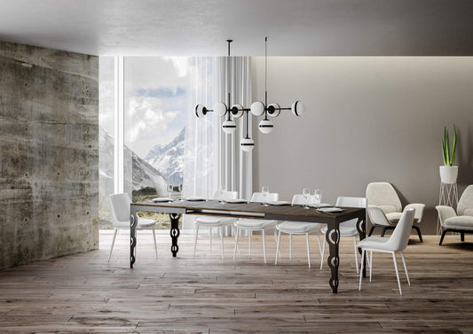 Dafne Italian Design Tavolo Karamay Evolution piano Noce 90x160 allungato 264 telaio Antracite