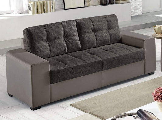 Dafne Italian Design Divano 3 posti. Similpelle Elephant, Tessuto Antracite (cm. 211 x 91 x 89h)
