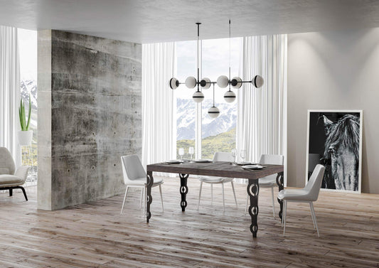 Dafne Italian Design Tavolo Karamay allungabile piano Noce 90x180 allungato 284 telaio Antracite