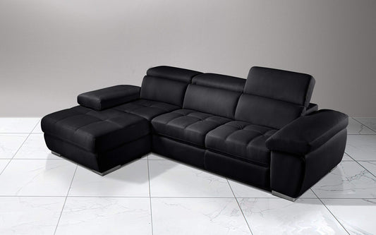 Dafne Italian Design Divano Letto angolare 3 posti con penisola a Sinistra. Similpelle Nero (cm. 265 x 182 x 97h)