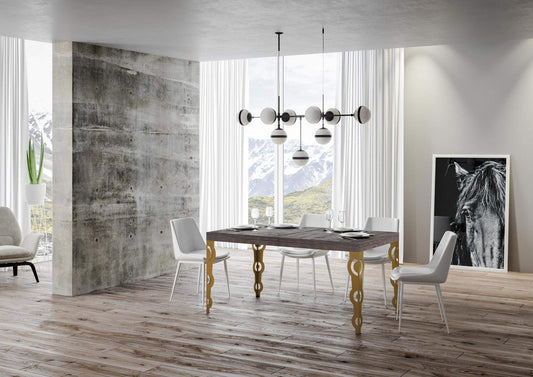 Dafne Italian Design Tavolo Karamay allungabile piano Noce 90x130 telaio allungato 390 oro