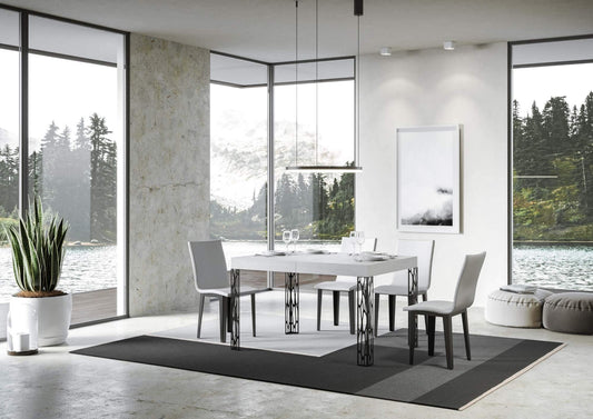 Dafne Italian Design Tavolo Ghibli Allungabile piano Bianco Frassino 90x130 allungato 234 telaio Antracite