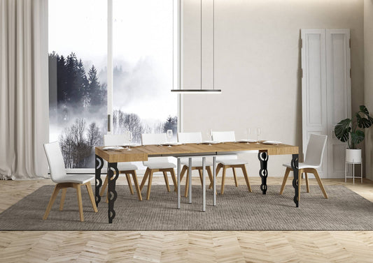 Dafne Italian Design Tavolo Karamay allungabile piano Quercia Natura 90x90 allungato 246 telaio Antracite
