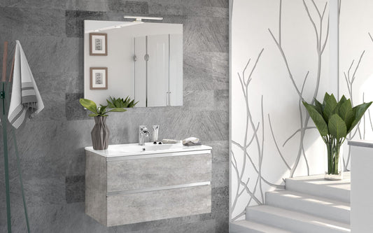 Dafne Italian Design Mobile da bagno Vichy colore grigio chiaro sfumato, sospeso cm. 81x46x189 (base, lavabo, specchio)