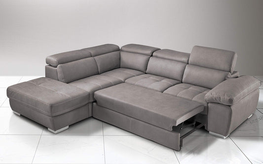 Dafne Italian Design Divano Letto angolare 3 posti con penisola a Sinistra. Similpelle Effetto Nabuk Talpa (cm. 285 x 245 x 97h)