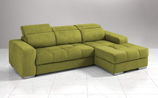 Dafne Italian Design Divano Letto angolare 3 posti con penisola a Destra. Tessuto Romeo Verde Acido (cm. 259 x 178 x 94h)
