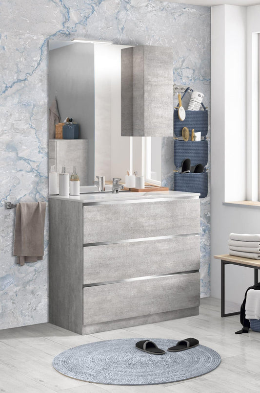 Dafne Italian Design Mobile da bagno Vichy colore grigio chiaro sfumato cm 101x46x189 (base, lavabo, specchio, pensile)
