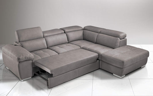 Dafne Italian Design Divano Letto angolare 3 posti con penisola a Destra. Similpelle Effetto Nabuk Talpa (cm. 285 x 245 x 97h)