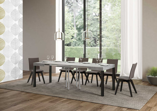 Dafne Italian Design Tavolo everyday allungabile piano Cemento 90x90 allungato 246 telaio Antracite