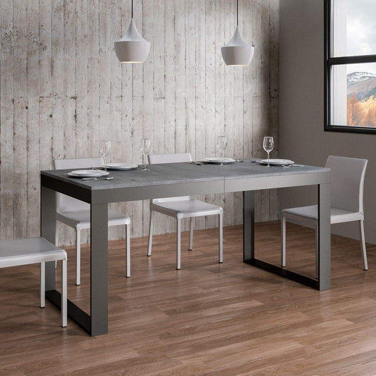 Itamoby, Tavolo allungabile Tecno Evolution 160->420 cm, Pannelli di Nobilitato, Cemento & Antracite L.160 P.90 H.77 (allungabile Fino a L.420 con 5 allunghe)