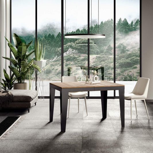 Dafne Italian Design Tavolo Flame Evolution piano Quercia Natura 90x120 allungato 380 telaio Antracite