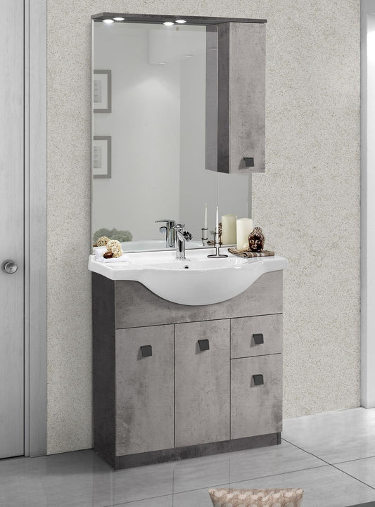 Dafne Italian Design Mobile da bagno Missy finitura cemento grigio chiaro e scuro cm. 85x50x190 (base, lavabo, specchio, pensile)