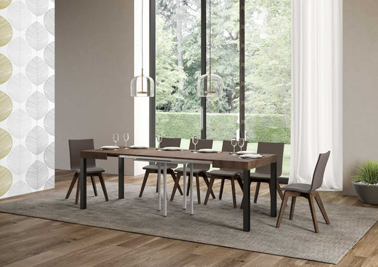Dafne Italian Design Tavolo everyday allungabile piano Noce 90x90 telaio allungato 246 Antracite
