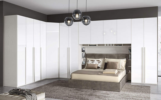 Dafne Italian Design Ponte a 6 Ante. Frassinato Nuvola, Bianco Lucido. - Non Comprende Il Letto (cm. 308 x 56 x 246h)