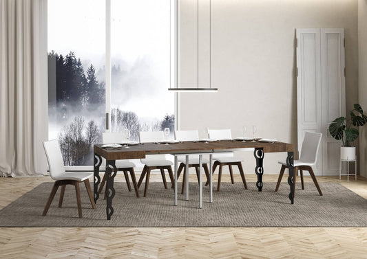 Dafne Italian Design Tavolo Karamay allungabile piano Noce 90x90 telaio allungato 246 Antracite