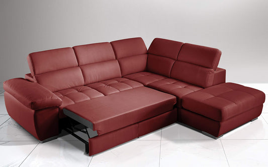 Dafne Italian Design Divano Letto angolare 3 posti con penisola a Destra. Similpelle Bordeaux (cm. 285 x 245 x 97h)