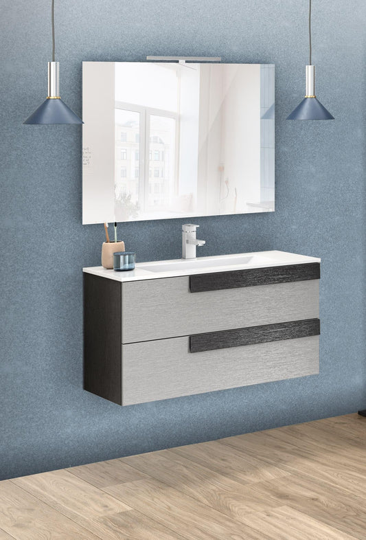 Dafne Italian Design Mobile da bagno componibile sospeso Sandie grigio chiaro e grigio scuro cm 81x46x189 (base, lavabo, specchio)