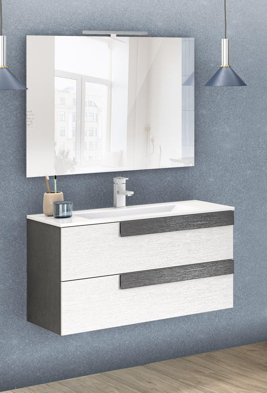 Dafne Italian Design Mobile da bagno componibile sospeso Sandie grigio scuro e bianco cm 81x46x189 (base, lavabo, specchio)