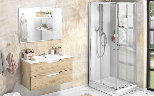 Dafne Italian Design Mobile da bagno componibile sospeso Joy colore legno quercia e bianco lucido cm 81x47x195 (base, lavabo, specchio)