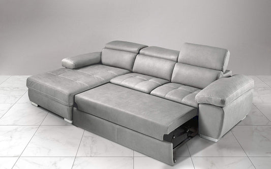 Dafne Italian Design Divano Letto angolare 3 posti con penisola a Sinistra. Similpelle Effetto Nabuk Ash (cm. 265 x 182 x 97h)