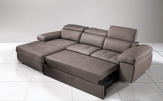 Dafne Italian Design Divano Letto angolare 3 posti con penisola a Sinistra. Similpelle Effetto Nabuk Elephant (cm. 265 x 182 x 97h)