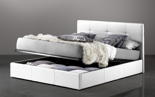 Dafne Italian Design Letto matrimoniale con contenitore rivestito in similpelle bianca, rete ortopedica a doghe 171x205x105h cm.