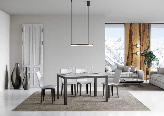 Dafne Italian Design Tavolo everyday Evolution piano Bianco Frassino 90x120 allungato 380 telaio Antracite