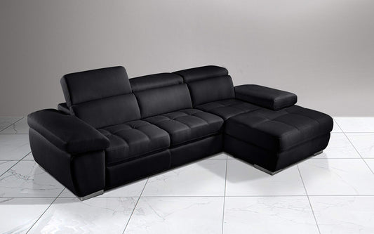 Dafne Italian Design Divano Letto angolare 3 posti con penisola a Destra. Similpelle Nero (cm. 265 x 182 x 97h)