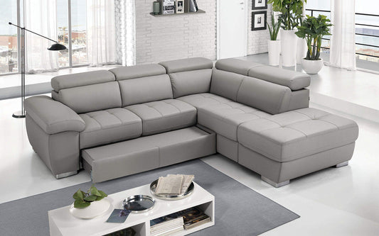 Dafne Italian Design Divano Letto angolare 3 posti con penisola a Destra. Similpelle Grigio Ash (cm. 285 x 245 x 97h)