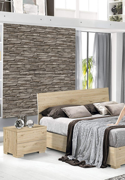 Dafne Italian Design Camera Completa - Effetto Rovere Crudo Armadio 6 Ante con Specchio cm. 274 x 55 x 247