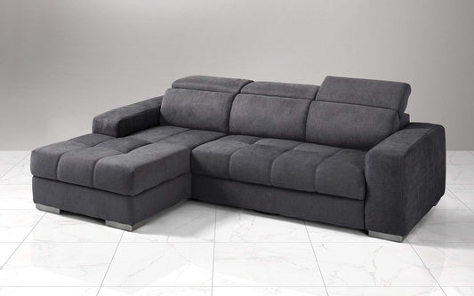 Dafne Italian Design Divano Letto angolare 3 posti con penisola a Sinistra. Tessuto Romeo Antracite (cm. 259 x 178 x 94h)