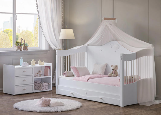 Dafne Italian Design Rustic White Lettino Trasformabile per Bebè(con Letto Genitore) (80x180 Cm)