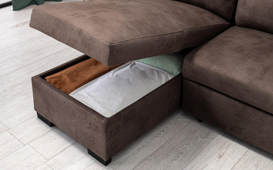 Dafnedesign.com - Divano angolare 3 posti - Colore: grigio - effetto nabuk- Dimensioni: cm. 231 x 149 x 85