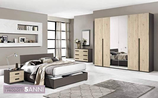 Dafne Italian Design Camera Completa - Vulcano, Effetto Rovere Crudo (cm. 274 x 55 x 247)