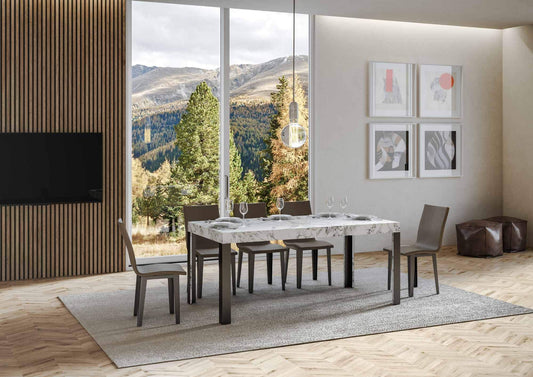 Dafne Italian Design Tavolo Linea Allungabile piano Marmo 90x160 allungato 264 telaio Antracite