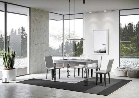 Dafne Italian Design Tavolo Ghibli Allungabile piano Cemento 90x130 allungato 234 telaio Antracite