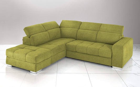 Dafne Italian Design Divano Letto angolare 3 posti con penisola a Sinistra. Tessuto Romeo Verde Acido (cm. 266 x 230 x 94h)