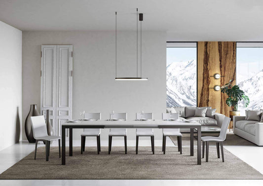 Dafne Italian Design Tavolo everyday Evolution piano Bianco Frassino 90x160 allungato 420 telaio Antracite