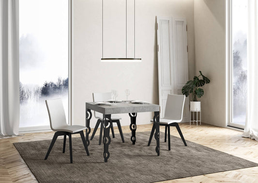 Dafne Italian Design Tavolo Karamay allungabile piano Cemento 90x90 allungato 246 telaio Antracite