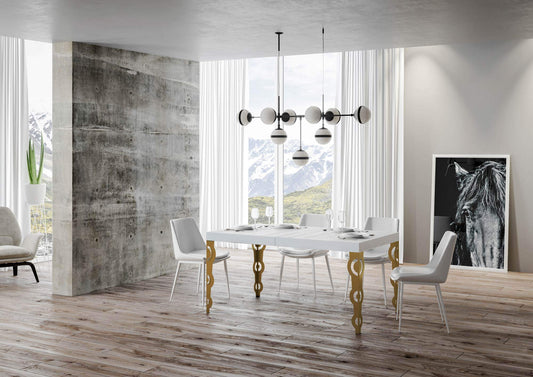 Dafne Italian Design Tavolo Karamay allungabile piano Bianco Frassino 90x180allungato 440 telaio oro