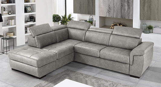 Dafne Italian Design Divano Letto angolare 3 posti con penisola a Sinistra. Tessuto Tay Tay Light Grey (cm. 282 x 242 x 96h)