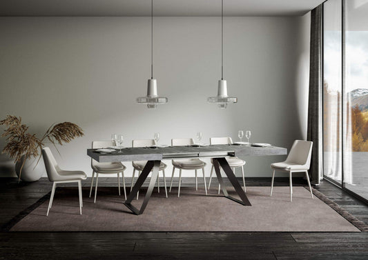 Dafne Italian Design Tavolo Proxy allungabile piano Cemento 90x180 allungato 284 telaio Antracite