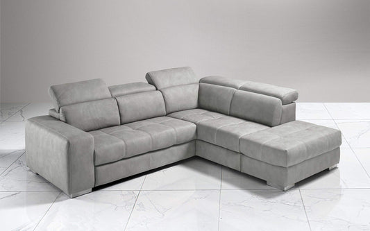 Dafne Italian Design Divano Letto angolare 3 posti con penisola a Destra. Similpelle Effetto Nabuk Grigio Ash (cm. 266 x 230 x 94h)