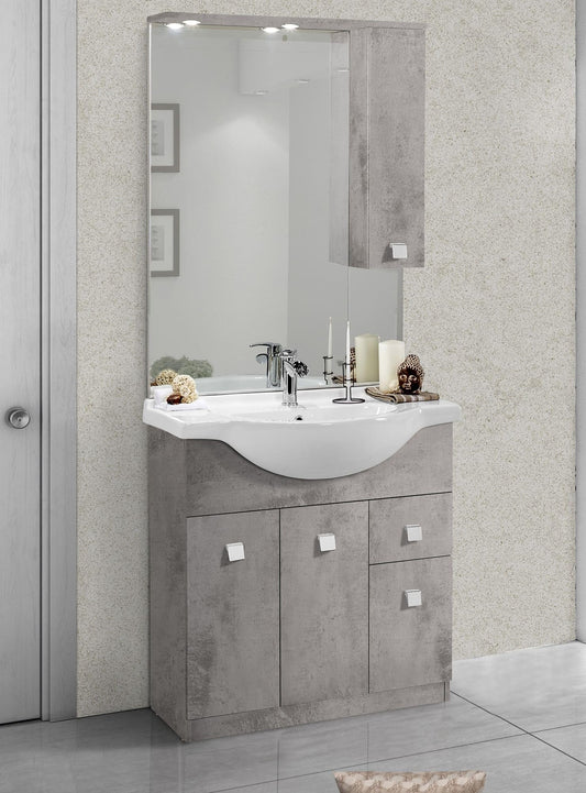 Dafne Italian Design Mobile da bagno Missy finitura grigio cemento cm. 85x50x190 (base, lavabo, specchio, pensile)
